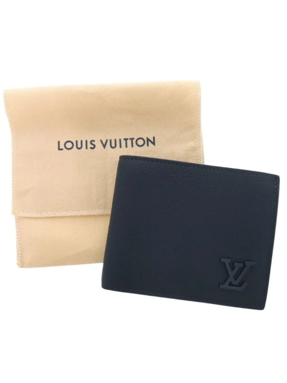 Louis Vuitton Portefeuille Marco Aerogram Leather Navy Bifold Wallet